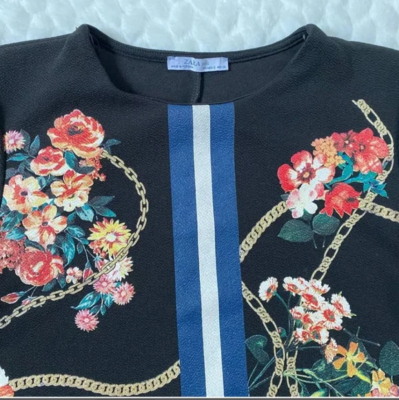 Zara Basic Women's 3/4 Sleeve Floral Print Mini Sheath Dress - Picture 7 of 10